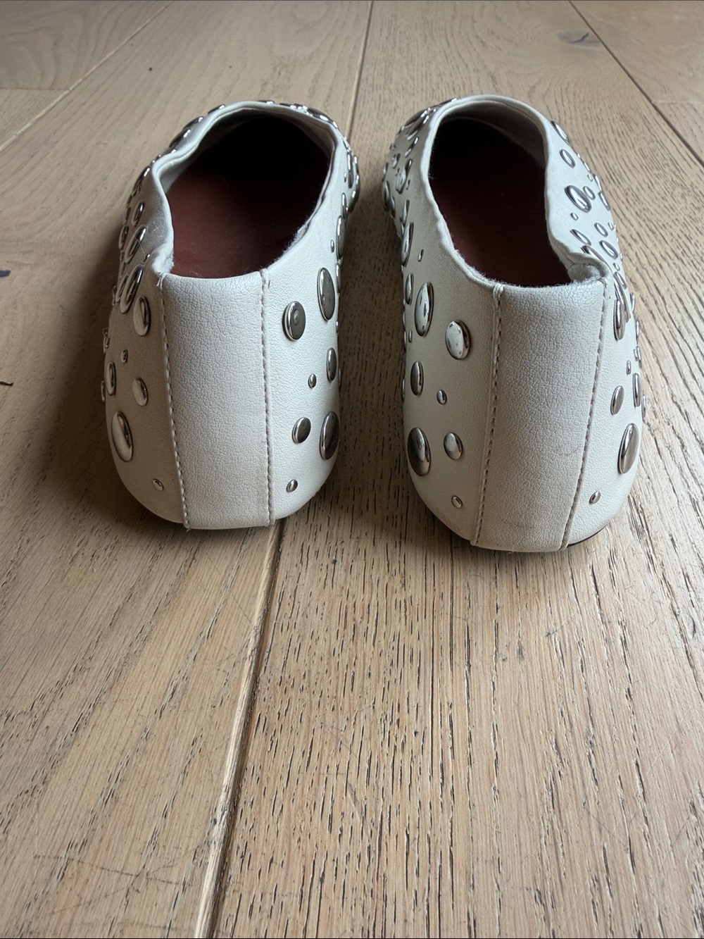 ZARA White Leather Stud-Embellished Ballet Flats - Picture 5 of 6